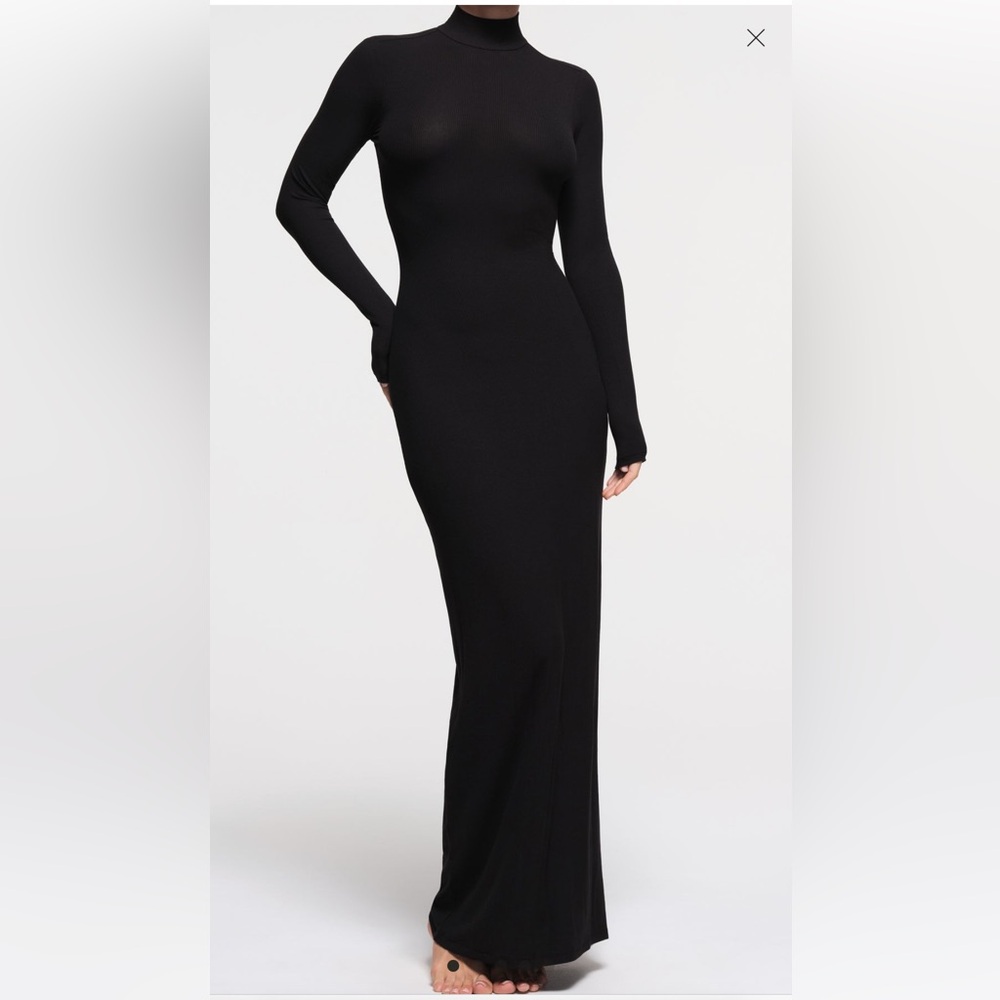 SKIMS Black Long Sleeve Maxi Dress